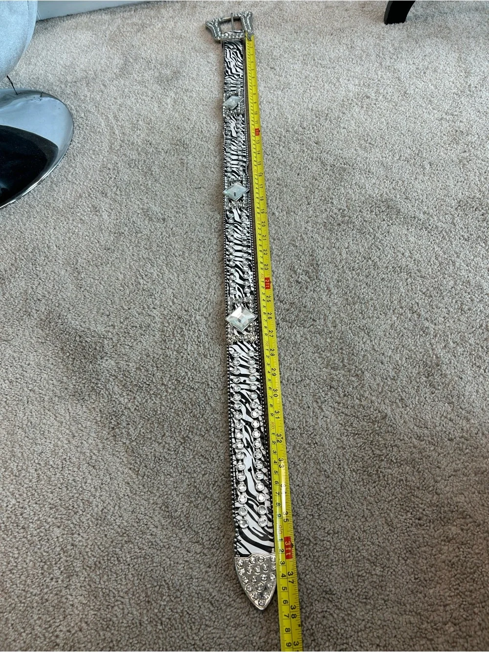 Western Rhinestone Zebra Print Statement Belt rodeo cowgirl stampede sparkly M
